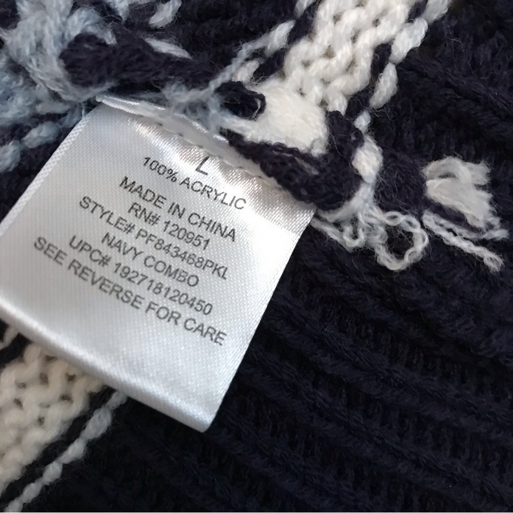 Pink Republic Knit Cardigan Sweater Size L Dark Blue White Pockets FLAW - Picture 8 of 10